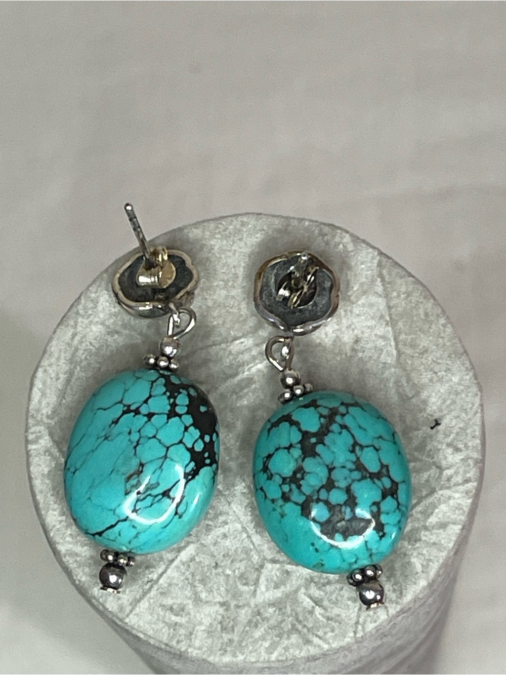 Turquoise Drop Sterling Silver Earrings - Picture 4 of 4